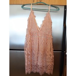 Rose pink lace skater dress